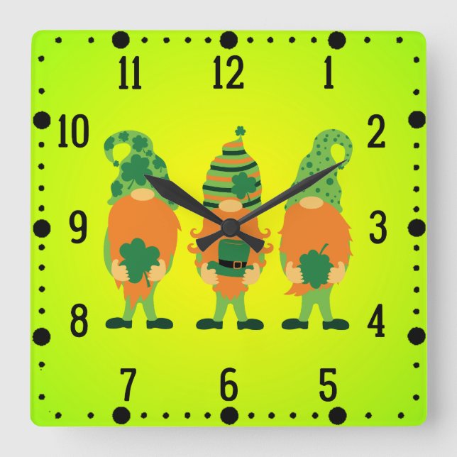 St. Patrick's Day Grnomes Square Wall Clock (Front)