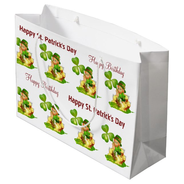 St. Patrick's Day  Happy Birthday Gift Bag  (Back Angled)