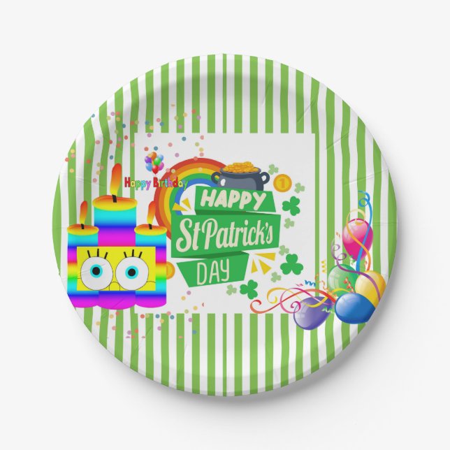 St. Patrick's Day  Happy Birthday Paper Plates (Front)