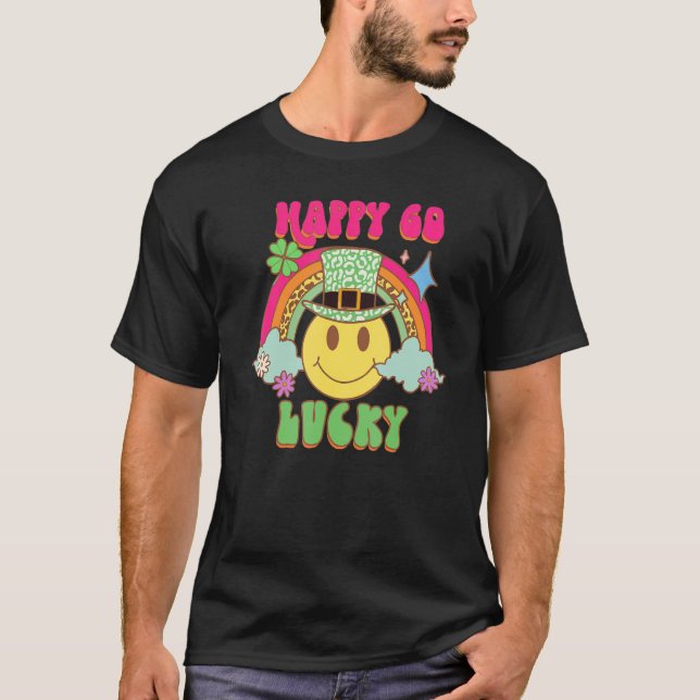 St Patricks Day Happy Go Lucky Rainbow Happy Face  T-Shirt (Front)