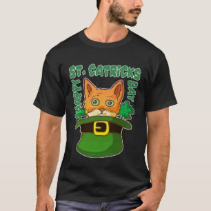 St Patricks day Happy Tabby Cat Leprechaun Shamroc T-Shirt