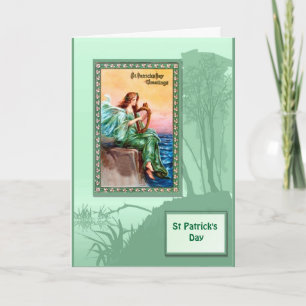St Patrick's day, Harpist by the sea Card