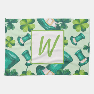 St. Patrick's Day Hat and Clovers Tea Towel