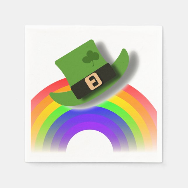 St Patricks Day Hat and Rainbow  Napkin (Front)