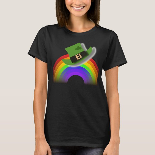 St Patricks Day Hat and Rainbow   T-Shirt (Front)