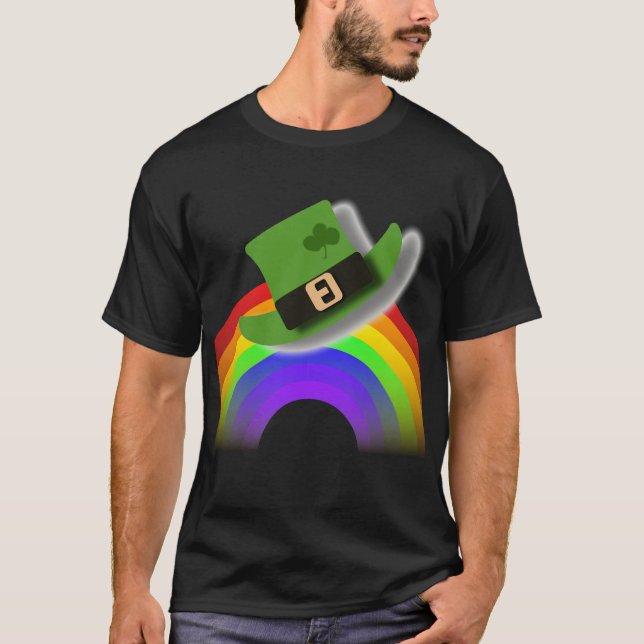 St Patricks Day Hat and Rainbow   T-Shirt (Front)