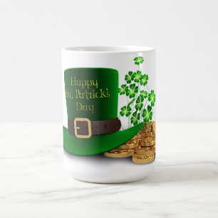 St. Patrick's Day - Hat & Clovers & Coins Coffee Mug