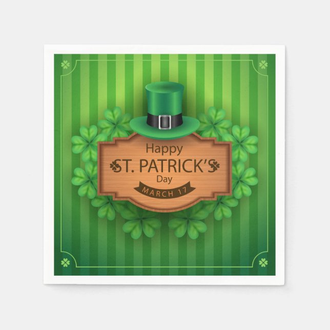 St. Patrick's Day - Hat & Clovers Napkin (Front)