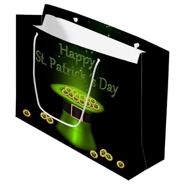 St. Patrick's Day Hat Coins Large Gift Bag (Front Angled)