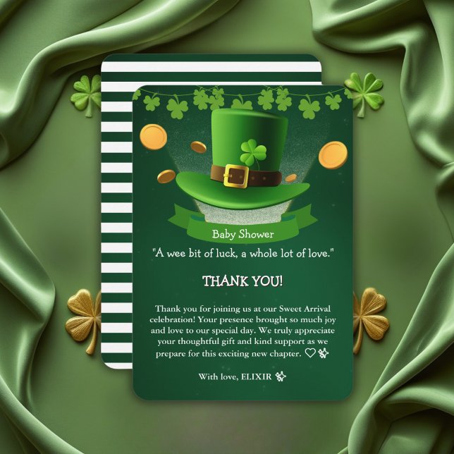 St. Patrick's Day Hat Shamrock Gold Baby Shower Thank You Card (Creator Uploaded)