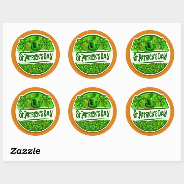 St Patrick's Day Hat Shamrocks Green Orange Classic Round Sticker (Sheet)