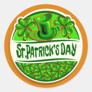 St Patrick's Day Hat Shamrocks Green Orange Classic Round Sticker