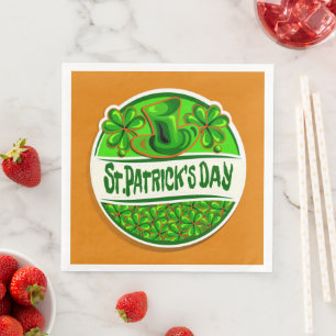 St Patrick's Day Hat Shamrocks Green Orange Large Napkin