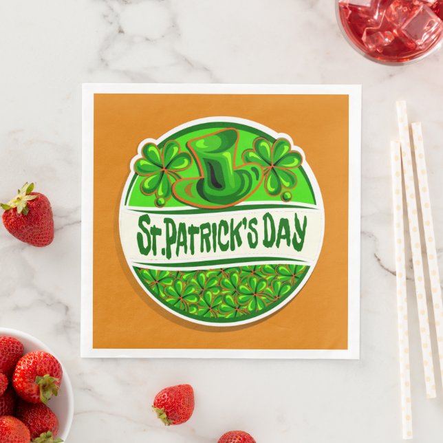 St Patrick's Day Hat Shamrocks Green Orange Large Napkin (Insitu)