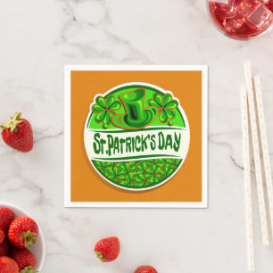 St Patrick's Day Hat Shamrocks Green Orange Small Napkin