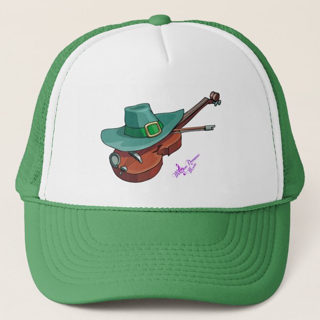 St Patricks Day Hat & Violin Green Trucker Hat (Front)