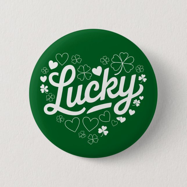 St Patrick's Day Heart Lucky Clover Shamrock  6 Cm Round Badge (Front)