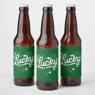 St Patrick's Day Heart Lucky Clover Shamrock Beer Bottle Label