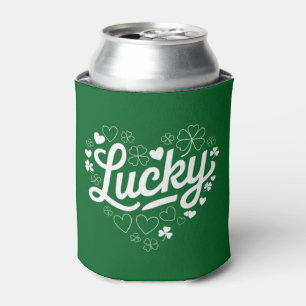 St Patrick's Day Heart Lucky Clover Shamrock  Can Cooler