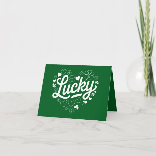 St Patrick's Day Heart Lucky Clover Shamrock  Card (Front)