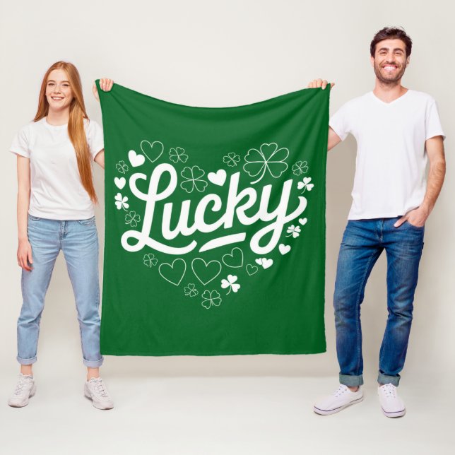 St Patrick's Day Heart Lucky Clover Shamrock  Fleece Blanket (In Situ)