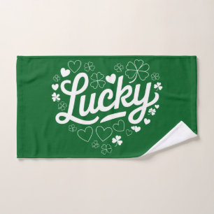 St Patrick's Day Heart Lucky Clover Shamrock Hand Towel
