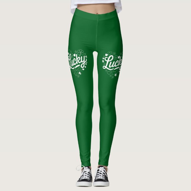 St Patrick's Day Heart Lucky Clover Shamrock  Leggings (Front)