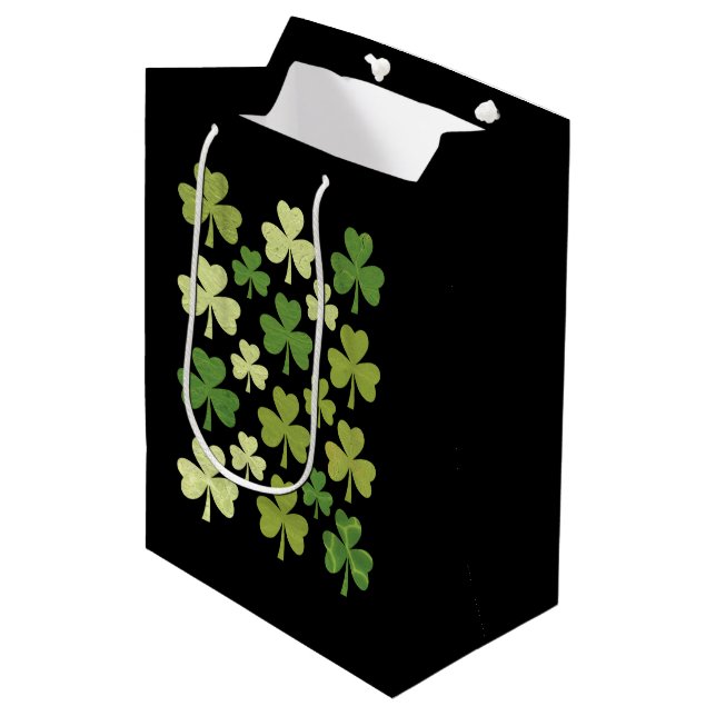 St Patrick's Day Heart Lucky Clover Shamrock  Medium Gift Bag (Front Angled)