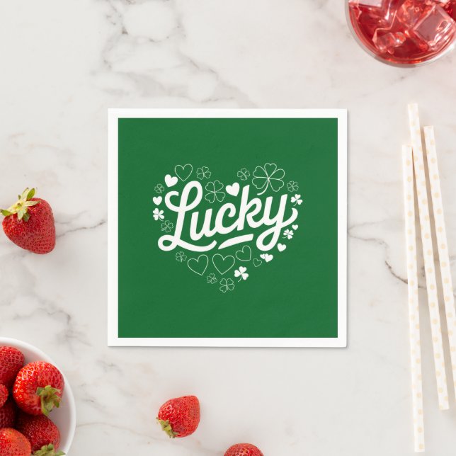 St Patrick's Day Heart Lucky Clover Shamrock  Napkin (Insitu)