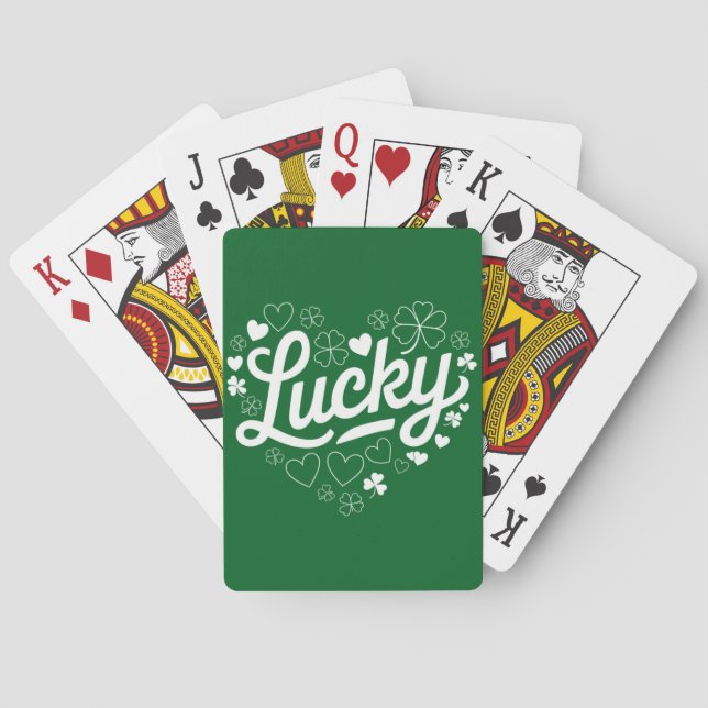 St Patrick's Day Heart Lucky Clover Shamrock  Playing Cards (Back)