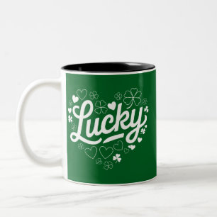St Patrick's Day Heart Lucky Clover Shamrock Two-Tone Coffee Mug