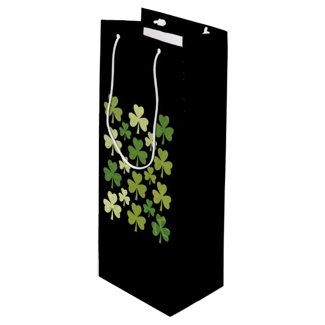 St Patrick's Day Heart Lucky Clover Shamrock  Wine Gift Bag (Front Angled)