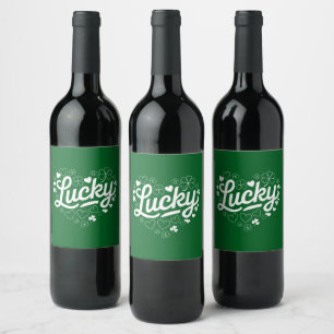 St Patrick's Day Heart Lucky Clover Shamrock Wine Label