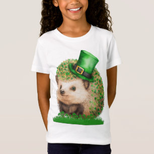 St. Patrick's Day Hedgehog Girls White T shirt