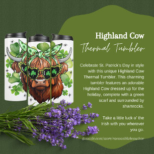 St. Patrick's Day Highland Cow Thermal Tumbler