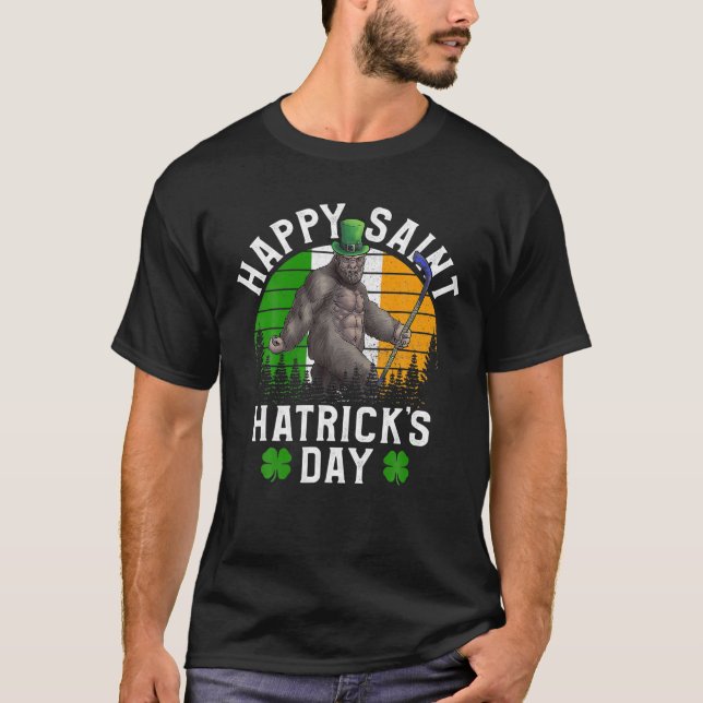 St Patrick's Day Hockey  Happy Saint Hatrick's Day T-Shirt (Front)