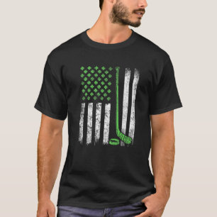 St Patrick's Day Hockey Irish American Flag Shamro T-Shirt