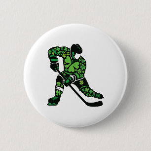 St Patricks Day Hockey Player - Shamrock Spirit Sp 6 Cm Round Badge