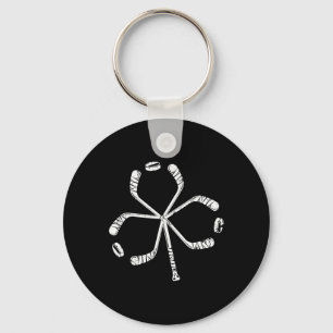 St Patricks Day Hockey Shamrock Vintage Stick Sain Key Ring