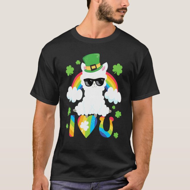 St Patricks Day I Love You Llama Rainbow Heart U H T-Shirt (Front)