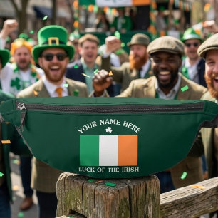 St Patrick's Day Ireland Flag Custom Name Shamrock Bum Bags