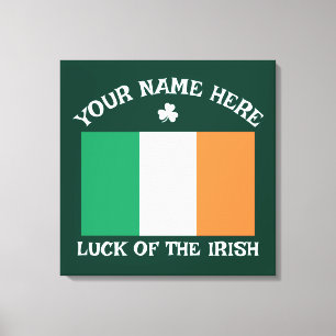 St Patrick's Day Ireland Flag Custom Name Shamrock Canvas Print