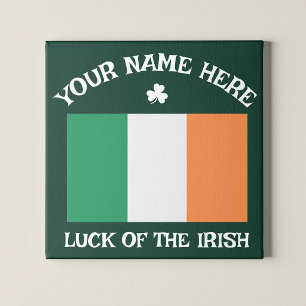 St Patrick's Day Ireland Flag Custom Name Shamrock Canvas Print