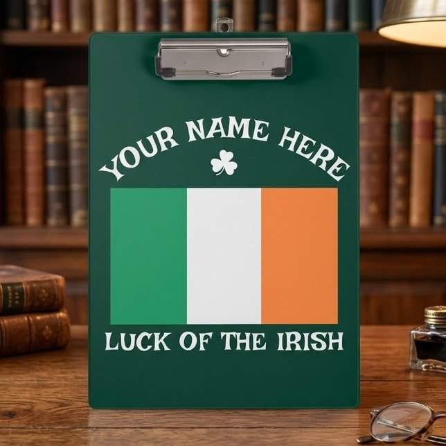 St Patrick's Day Ireland Flag Custom Name Shamrock Clipboard (Creator Uploaded)