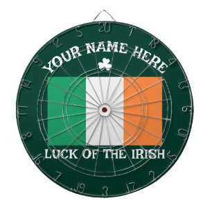 St Patrick's Day Ireland Flag Custom Name Shamrock Dartboard