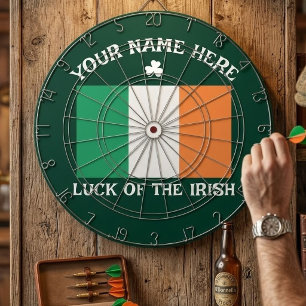 St Patrick's Day Ireland Flag Custom Name Shamrock Dartboard