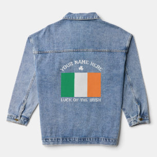 St Patrick's Day Ireland Flag Custom Name Shamrock Denim Jacket