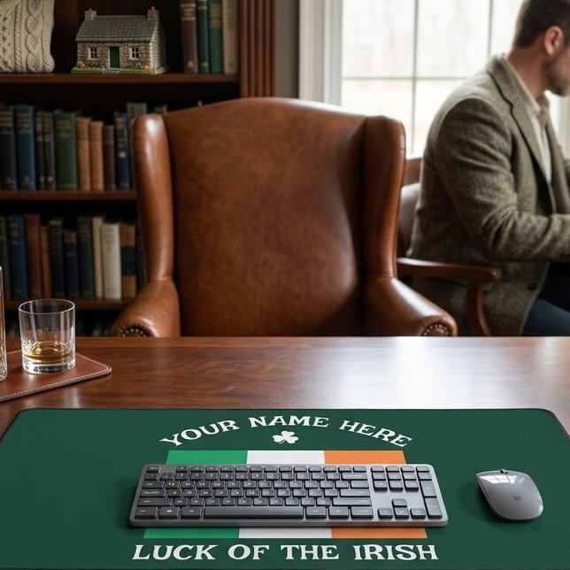 St Patrick's Day Ireland Flag Custom Name Shamrock Desk Mat (Creator Uploaded)