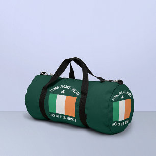 St Patrick's Day Ireland Flag Custom Name Shamrock Duffle Bag