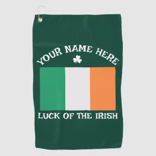 St Patrick's Day Ireland Flag Custom Name Shamrock Golf Towel
